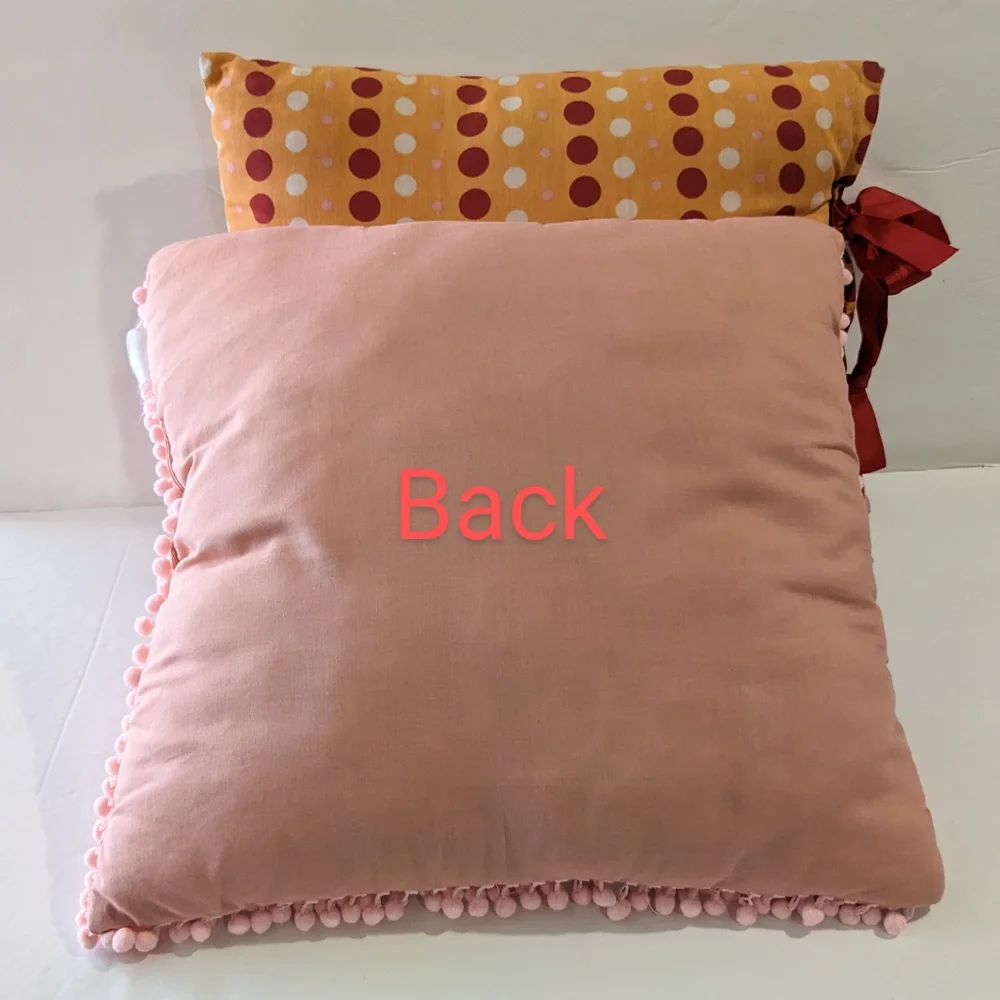 JCPenny Home Collection Throw Pillows Pink Red Pom Pom Polka-a-dot